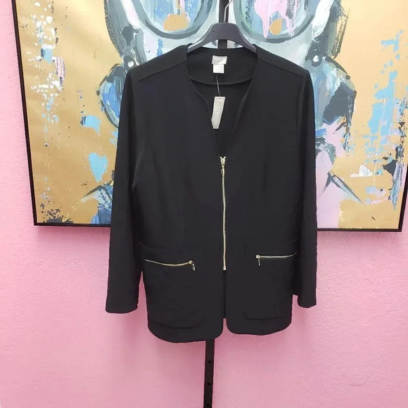 Chico's Travelers Black Jacket with Gold Zipper Accents New with Tag - Picture 1 of 7